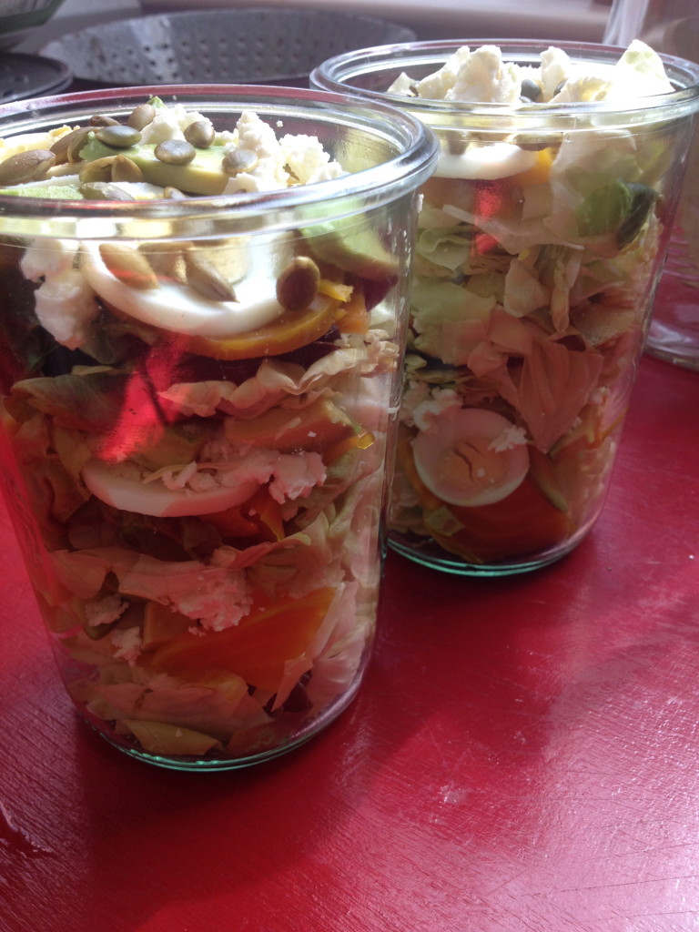 Layered Salad of Bibb Lettuce, Eggs, Beets, Avocado, and Pepitas