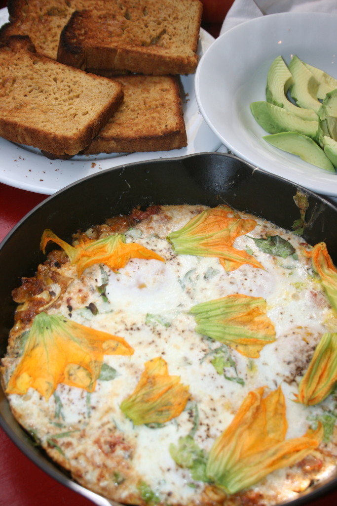 Squash Blossoms with Baked Eggs