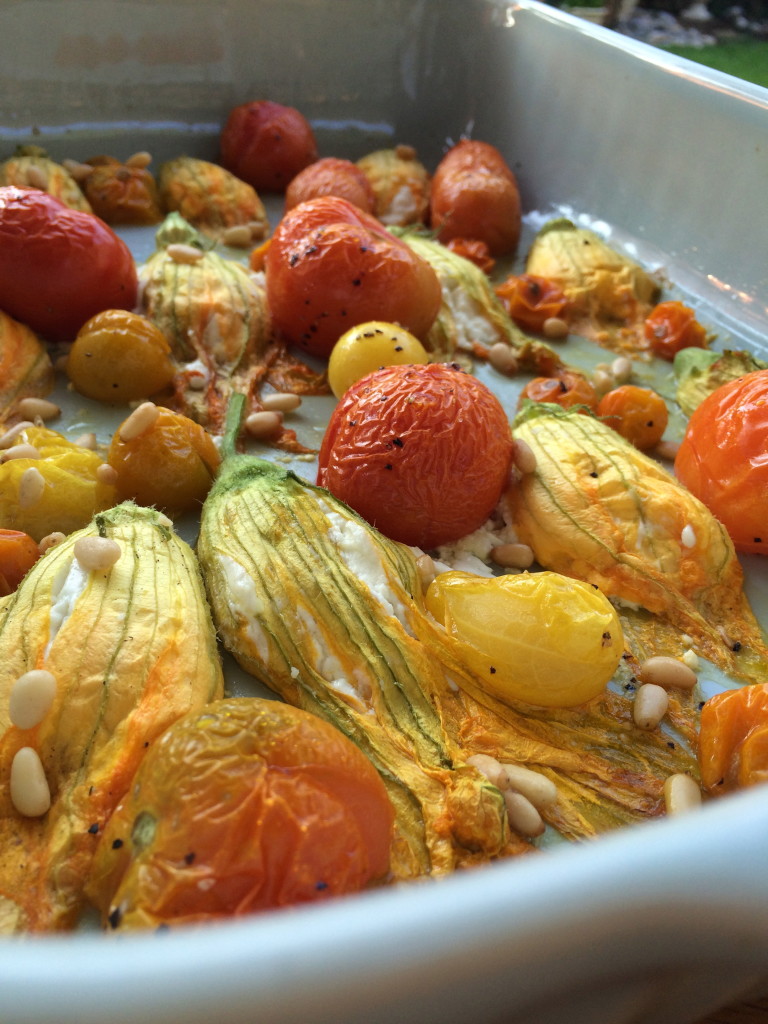 Goat Cheese Stuffed Squash Blossom and Roasted Tomatoes 6