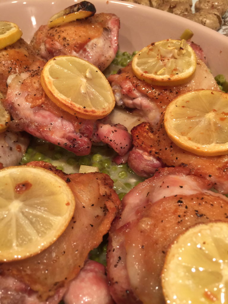 Lemon Chicken with Leek-Pea Sauce