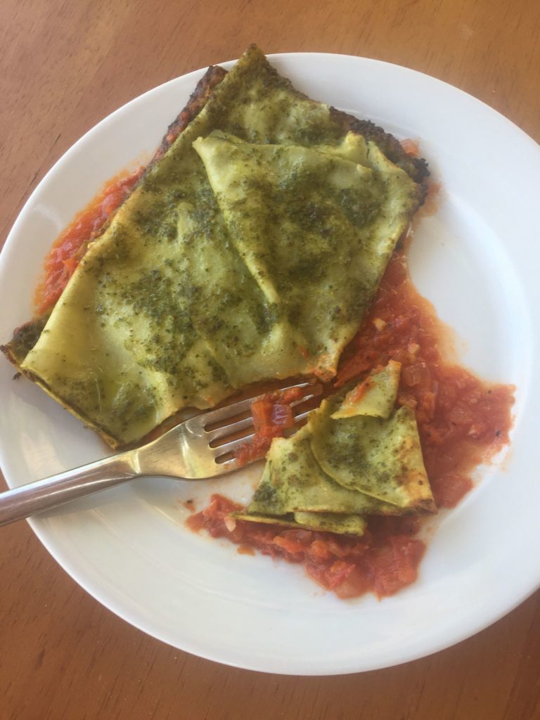 Ricotta Filled Hankerchief Pasta with Pesto and Marinara