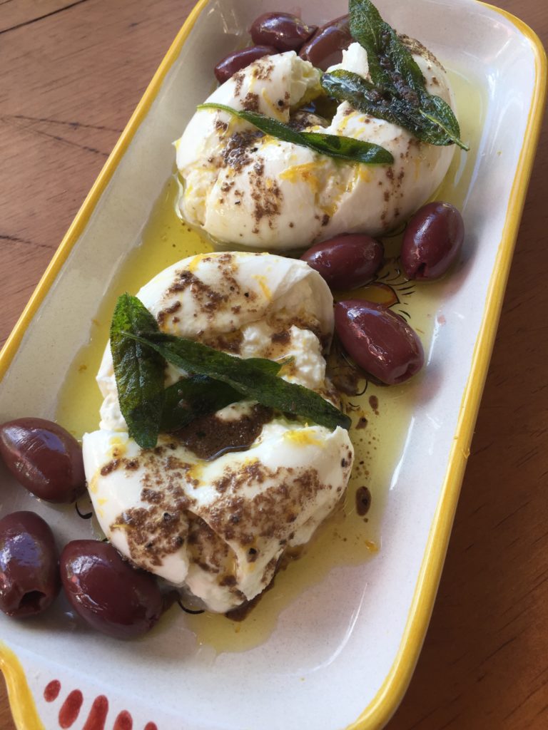 Burrata with fried sage and anchovy oil