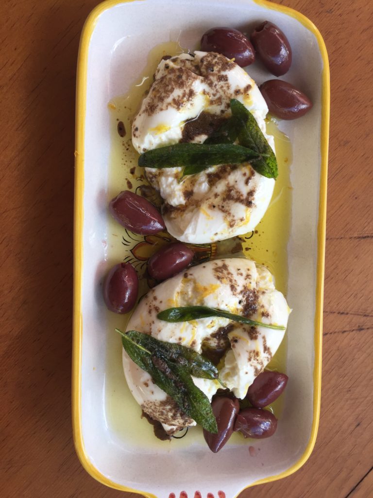 Burrata with fried sage and anchovy oil