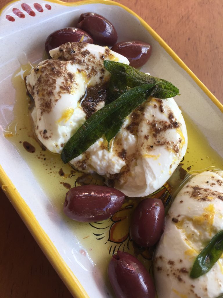 Burrata with fried sage and anchovy oil