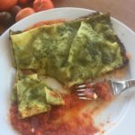 Ricotta Filled Hankerchief Pasta with Pesto and Marinara